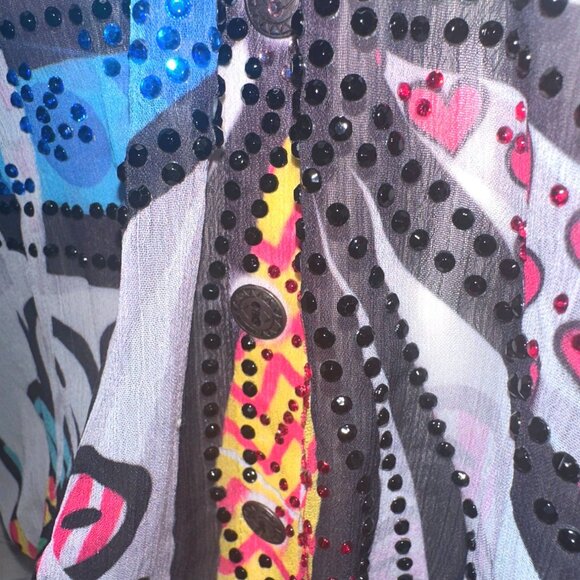 Crimson Ivy Off Shoulder Blouse Flower Print Rhinestone Accents Sz S Multicolor - Picture 8 of 10